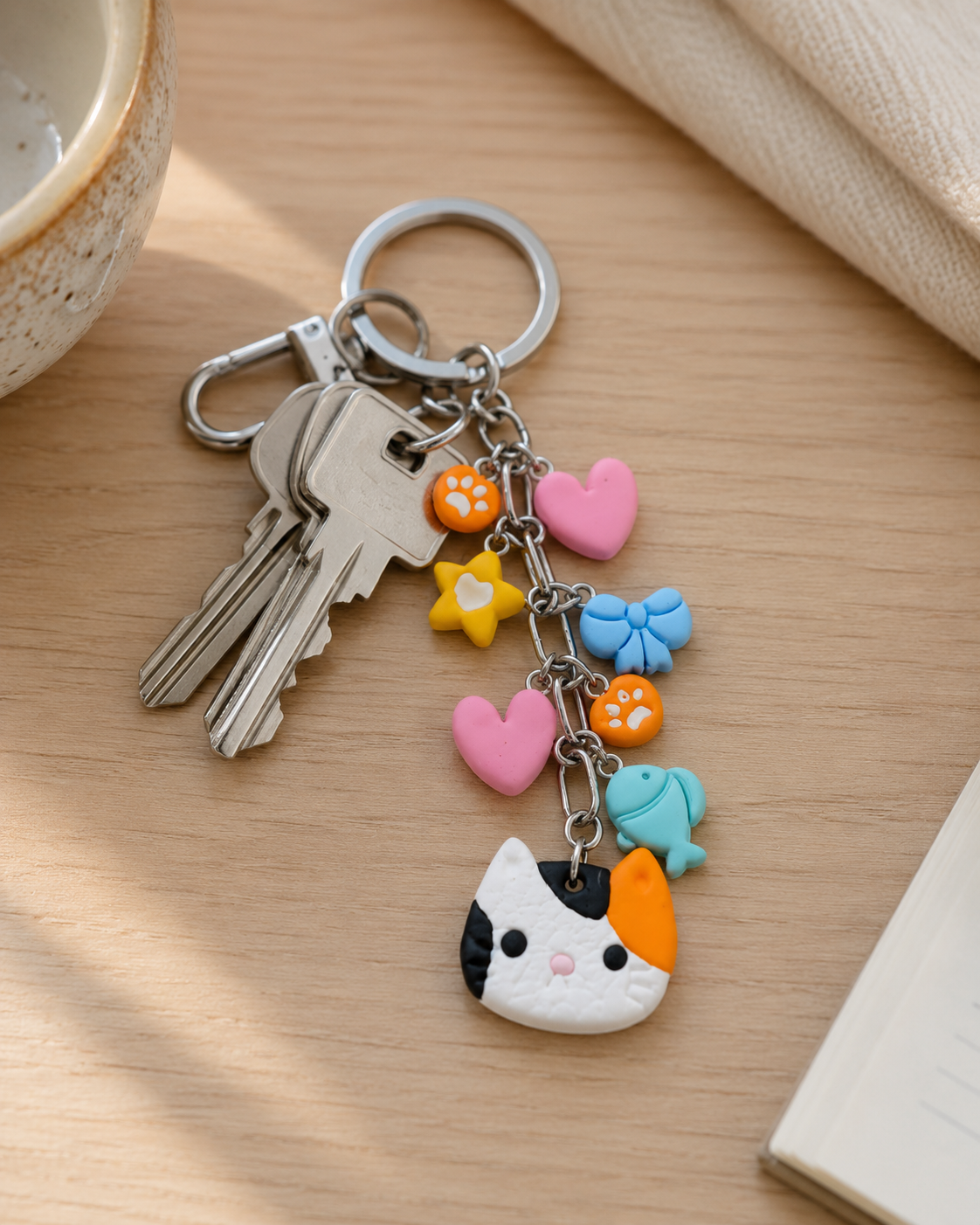 Calico Cat Charm Keychain
