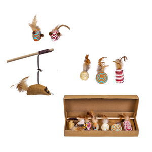 Set of 6 Cat Teaser with Stick