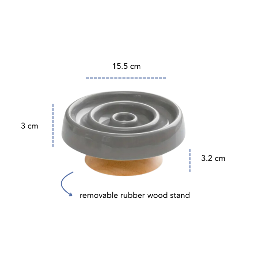 ceramic slow cat feeder bowl with wooden stand