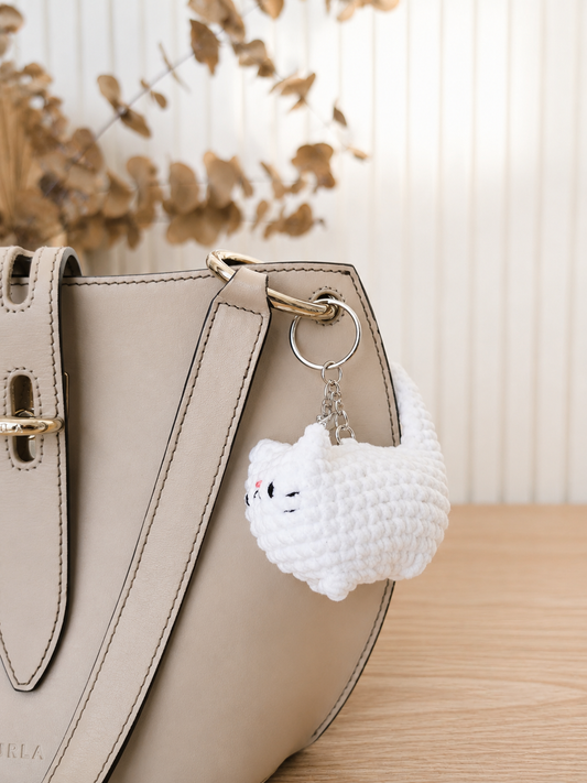 White Cat Amigurumi Keychain (Stuffed Crochet)