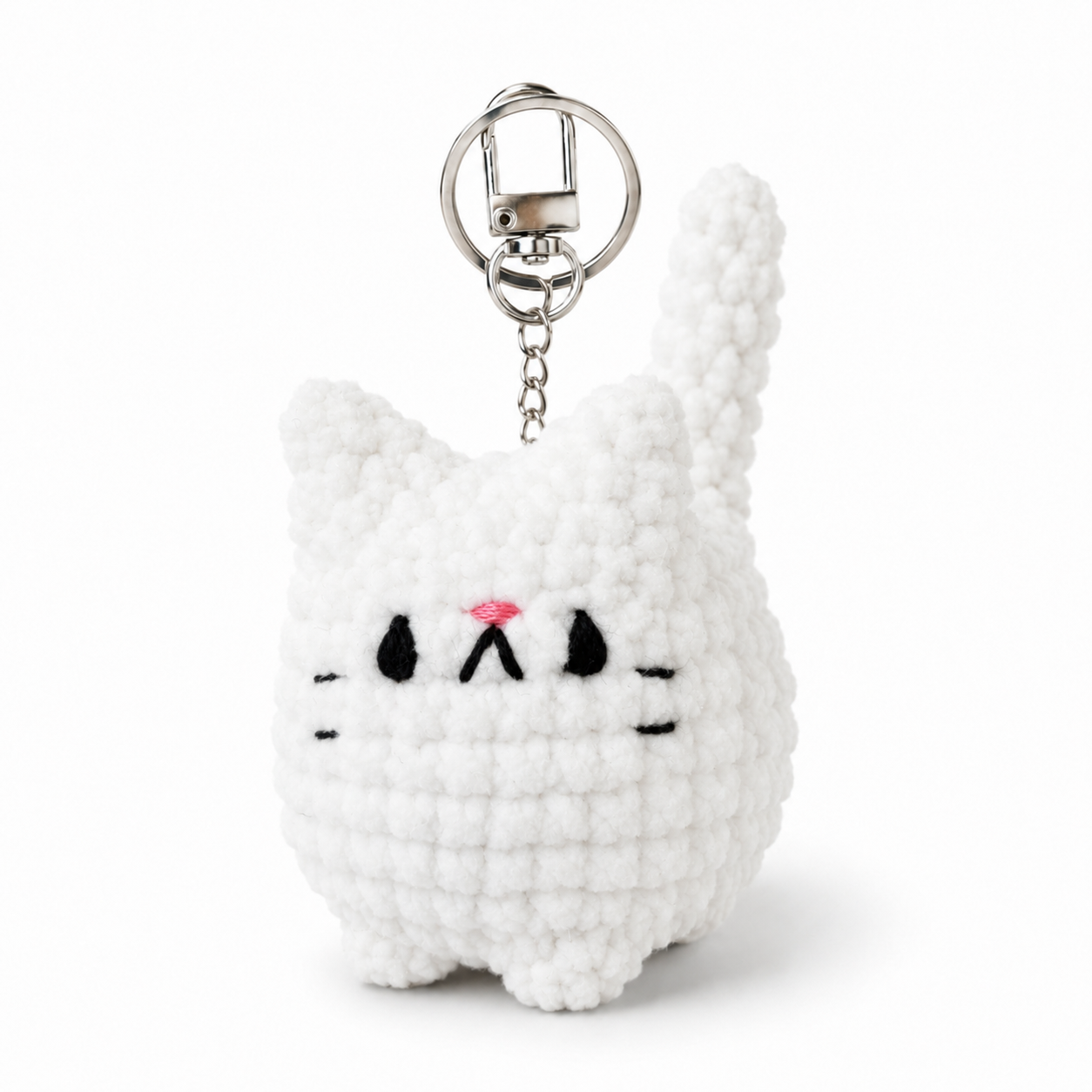 White Cat Amigurumi Keychain (Stuffed Crochet)