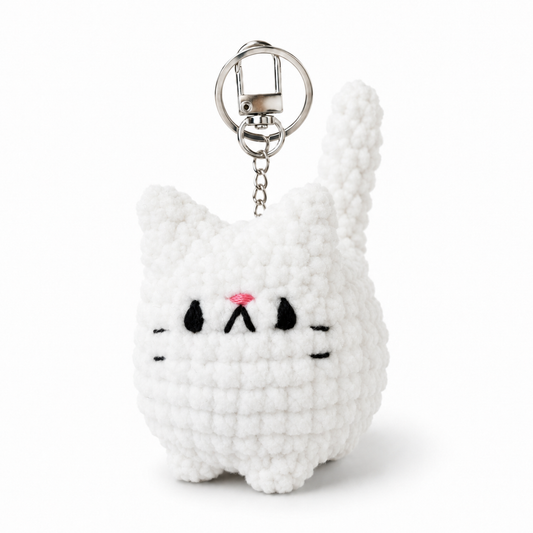 White Cat Amigurumi Keychain (Stuffed Crochet)