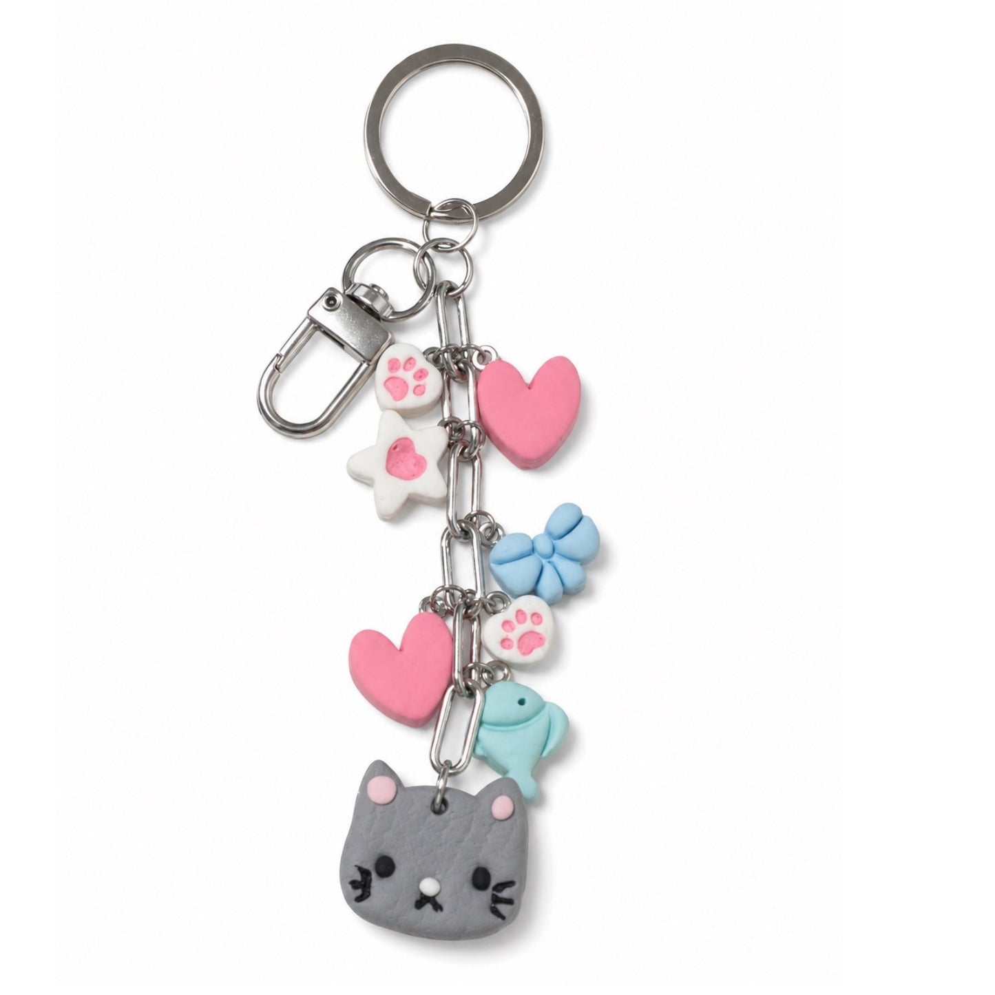 Grey Cat Charm Keychain