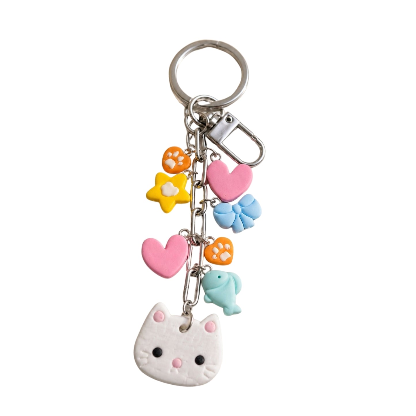 White Cat Charm Keychain